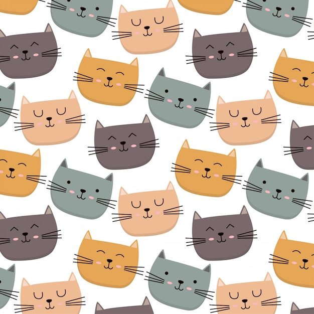 Cute colorful cat pattern Premium Vector