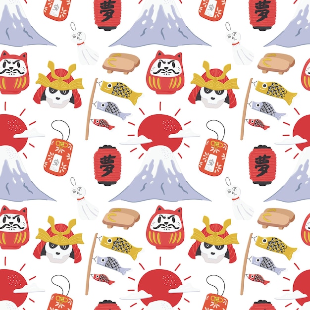 Premium Vector | Cute colorful japanese doodle seamless pattern