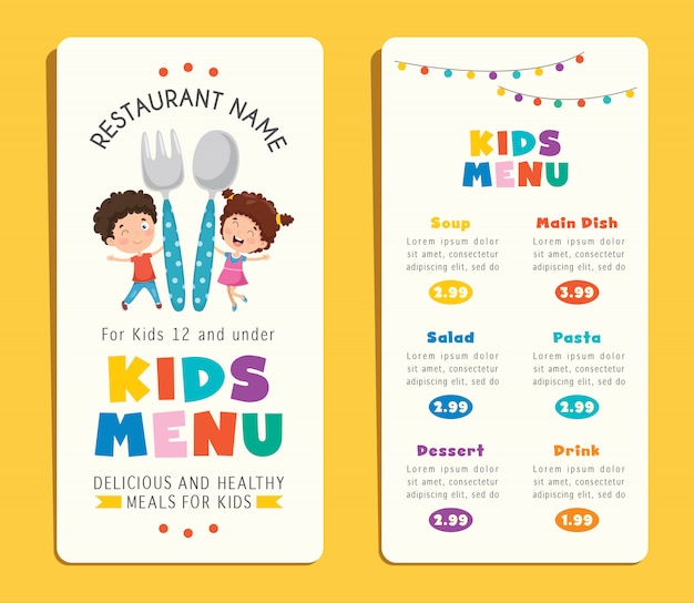 Premium Vector | Cute colorful kids meal menu template