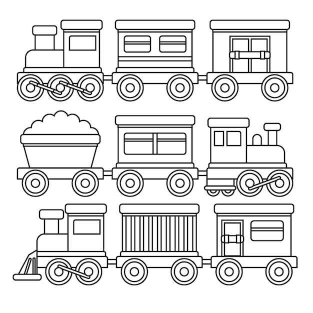 Cute coloring for kids with trains | Free Vector