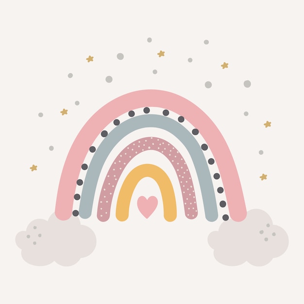 Premium Vector | Cute colourful rainbow with drops and heart isolated.