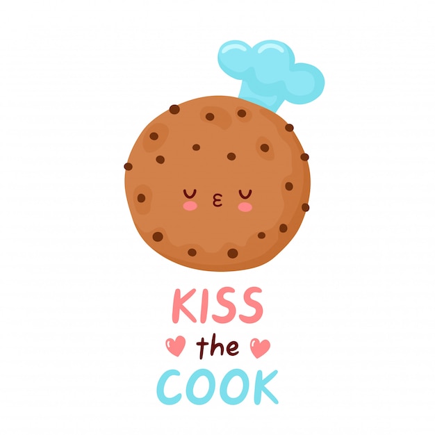 プレミアムベクター かわいいクッキーキャラクター 白い背景で隔離されました 漫画のキャラクターの手描きスタイルのイラスト クックプリントデザインにキス