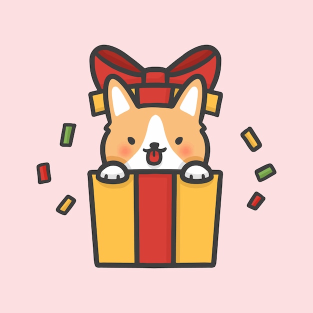 Premium Vector | Cute corgi dog in gift box surprise christmas hand drawn