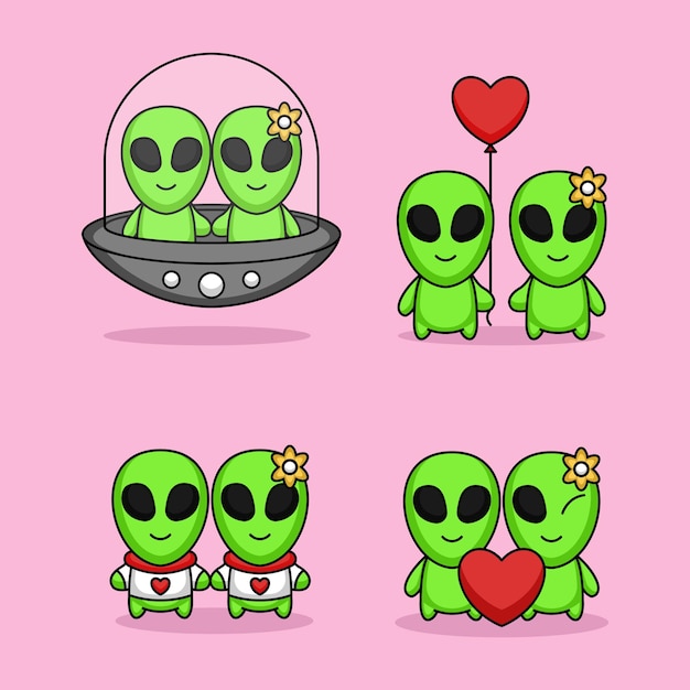 Premium Vector Cute Of Couple Of Aliens Fall In Love