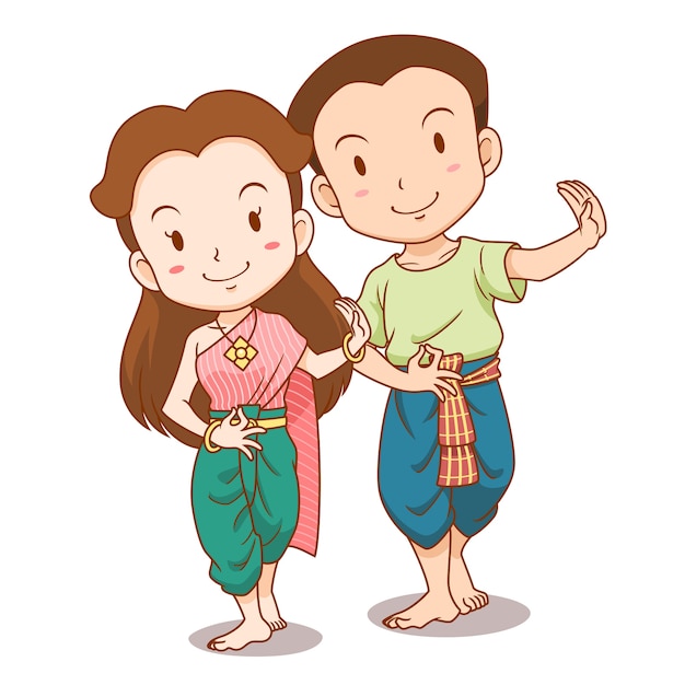 Cute couple cartoon of traditional thai dancers Vector | Premium Download