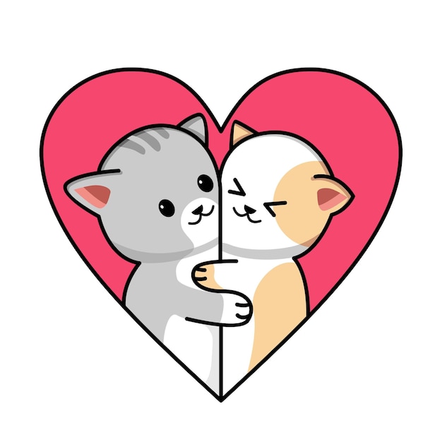 Premium Vector | Cute couple cat in love heart cartoon illustration