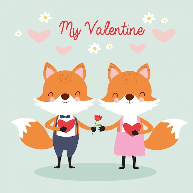 Premium Vector Cute Couple Fox In Love For Valentine Greeting Card 7508