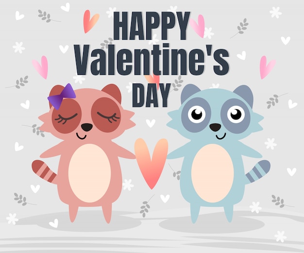 Premium Vector Cute Couple Raccoon In Valentine Background 