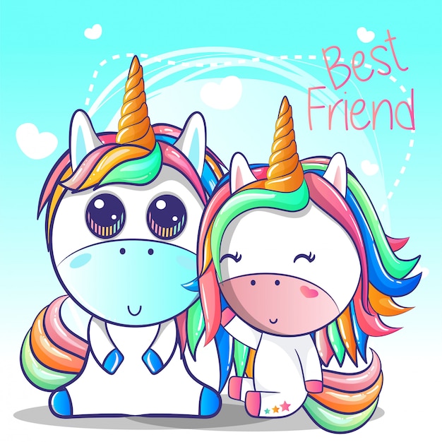 Download Cute couple unicorn cartoon | Premium Vector