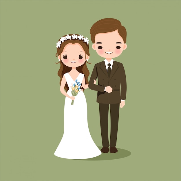 Premium Vector | Cute couple in wedding dress cartoon character