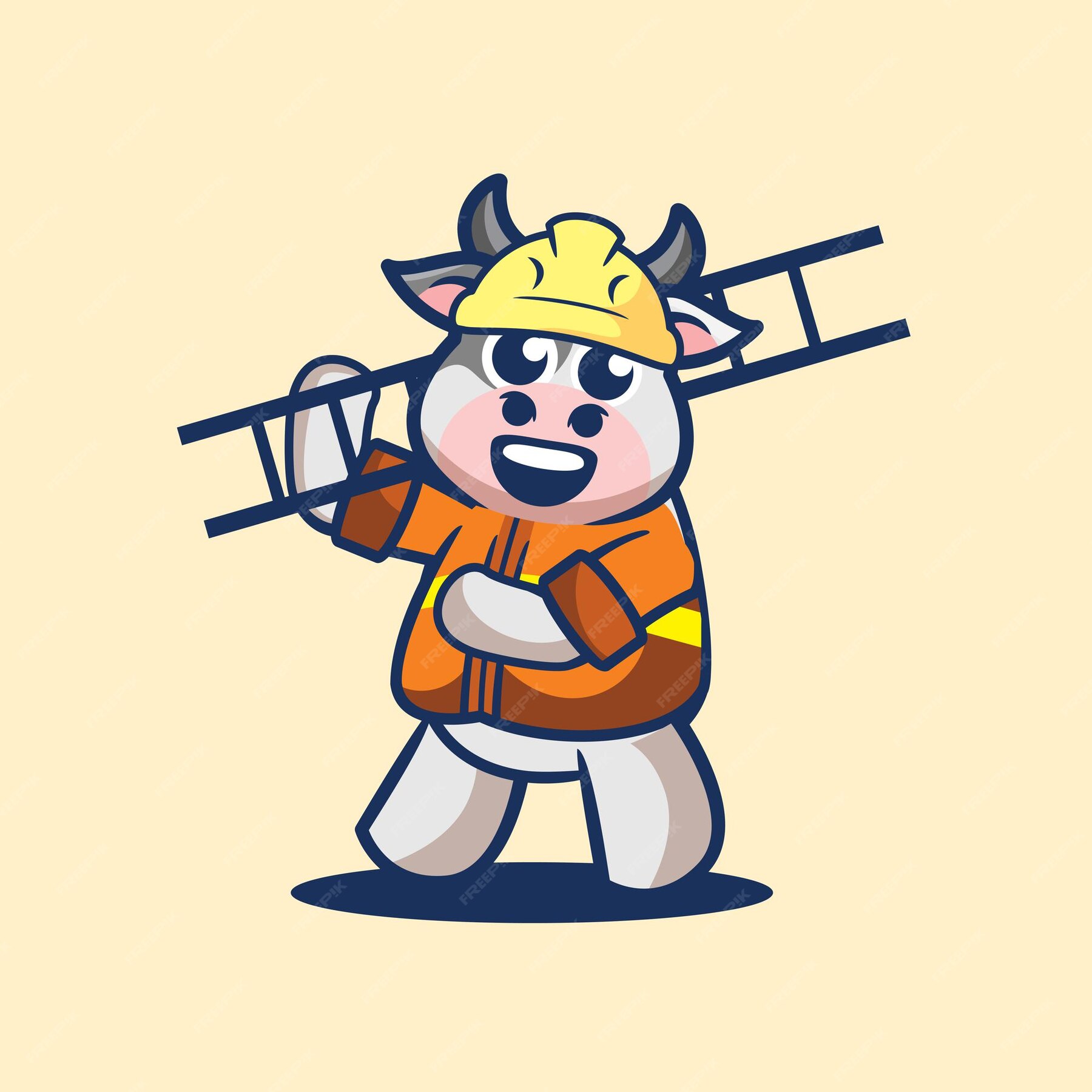 Premium Vector | Cute cow builder on work mascot cartoon illustration