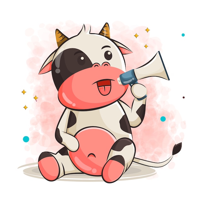 Download Premium Vector | Cute cow cartoon holding loudspeaker ...