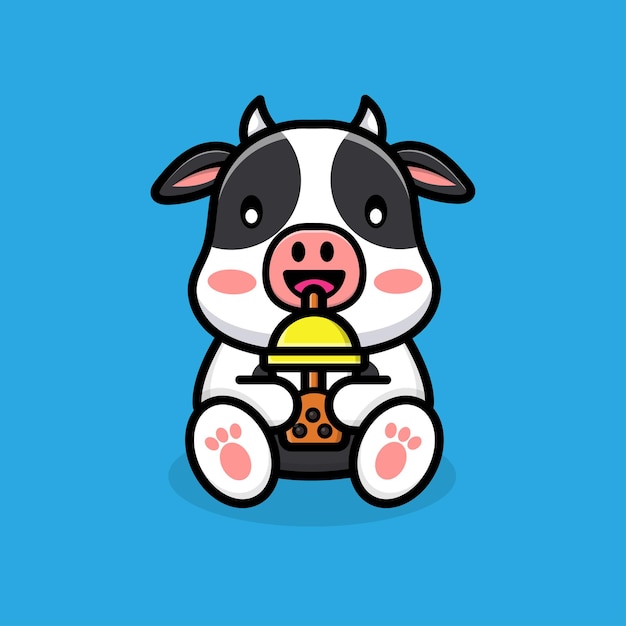 Premium Vector Cute Cow Drinking Boba Tea 