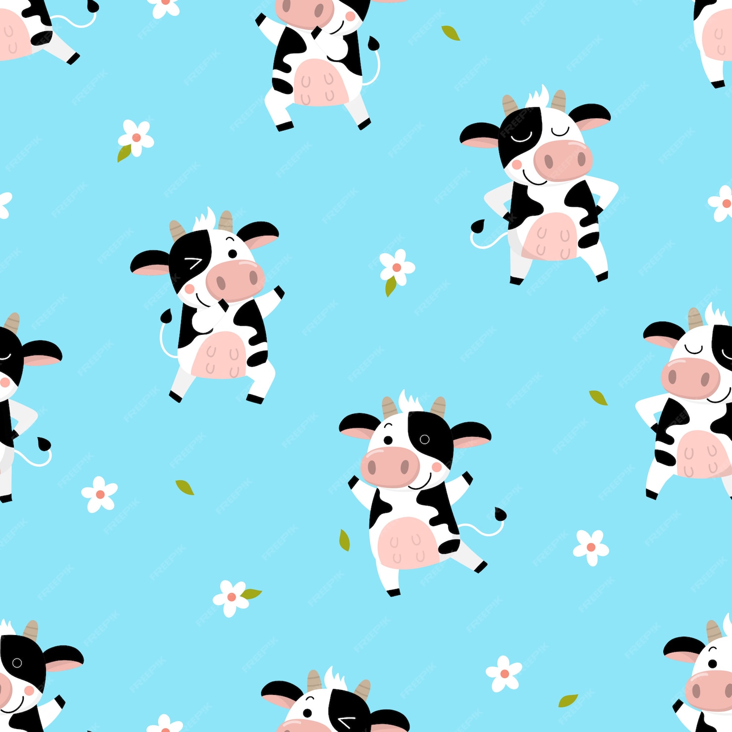 Premium Vector | Cute cow and flower seamless pattern.