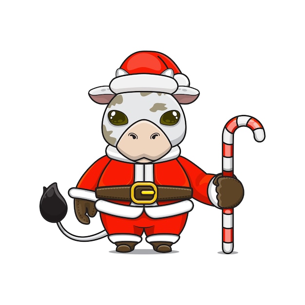 Premium Vector | Cute cow holding candy cane cartoon animal in ...