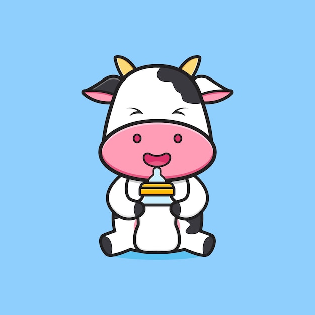 Premium Vector | Cute cow holding milk bottle pacifier cartoon icon ...