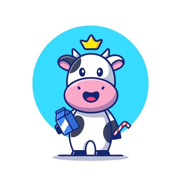 Premium Vector | Cute cow holding milk box and straw cartoon icon