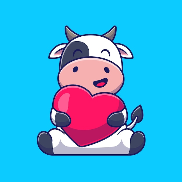 Premium Vector | Cute cow hug love heart cartoon icon illustration.