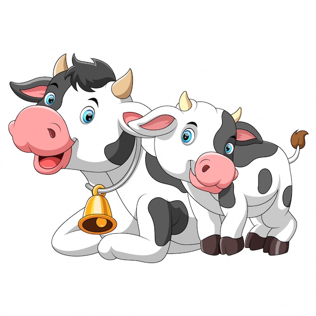 Download Cute cow mother with baby calf | Premium Vector