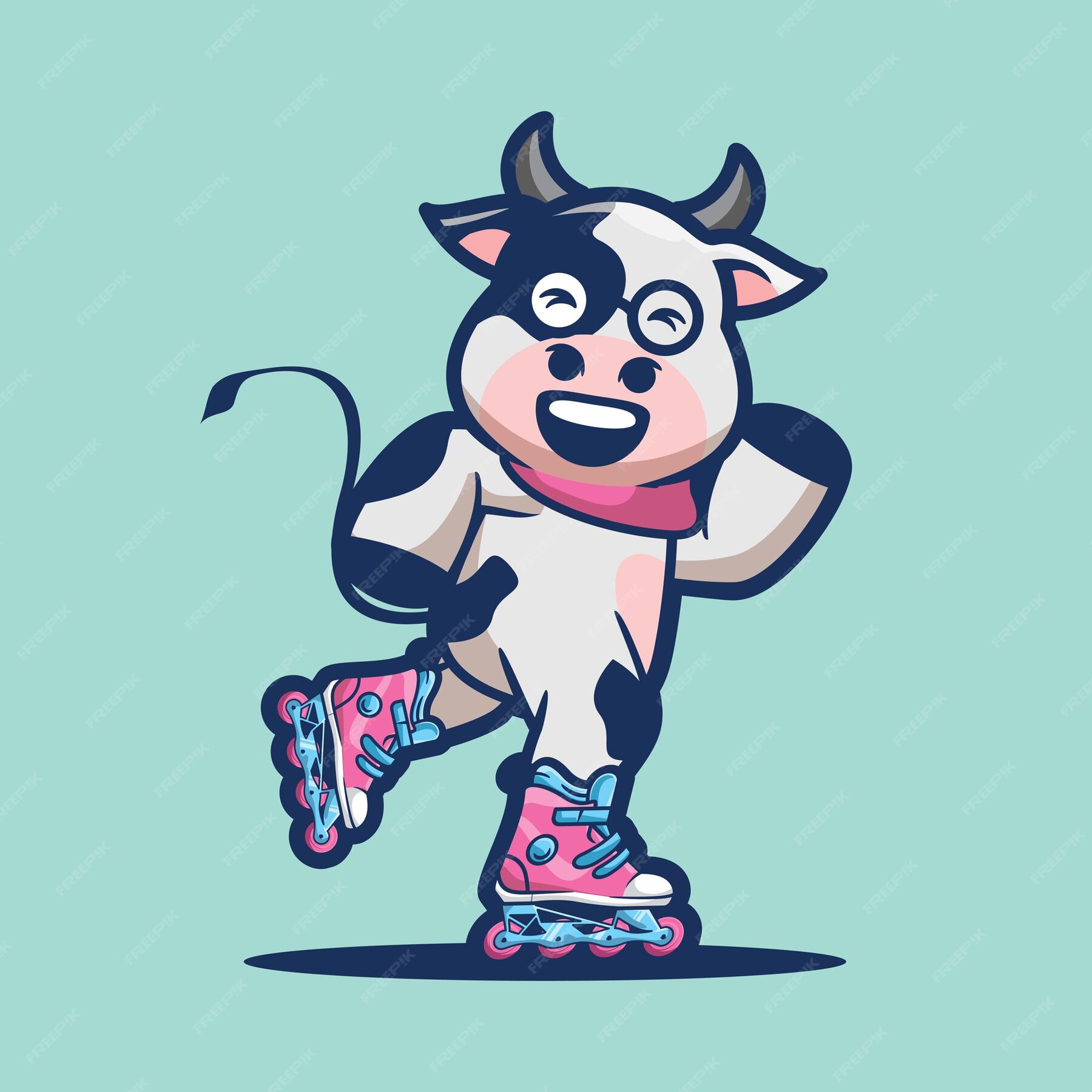 Premium Vector | Cute cow playing rollerblade mascot cartoon illustration