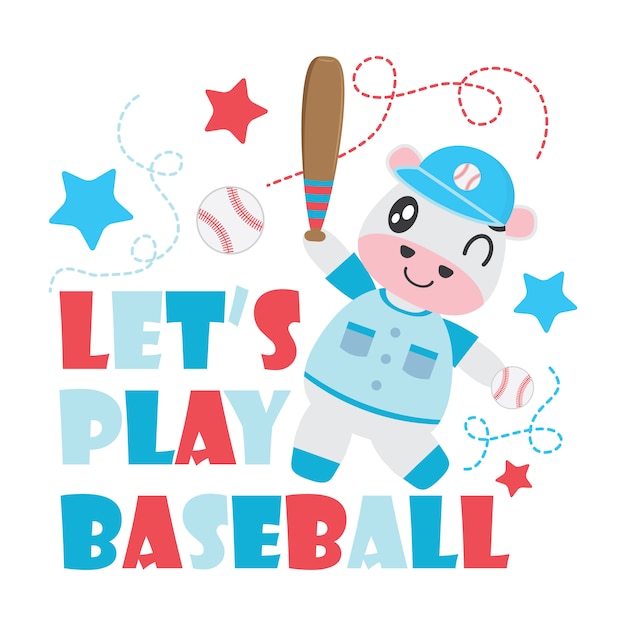 Premium Vector | Cute cow plays baseball cartoon t-shirt background