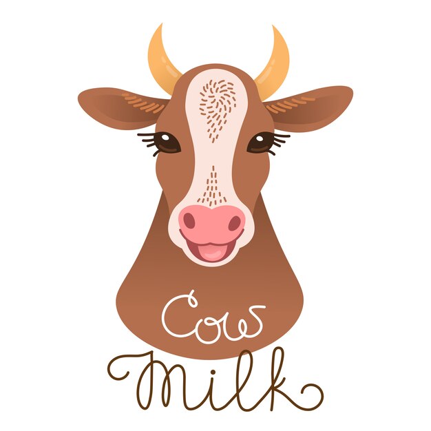 Download Premium Vector | Cute cow portrait. cow milk inscription ...