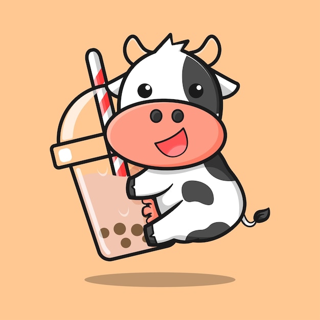 Premium Vector Cute Cow With Bubble Tea Design 