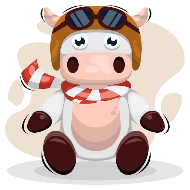 Download Cute cow with helmet mascot cartoon | Premium Vector