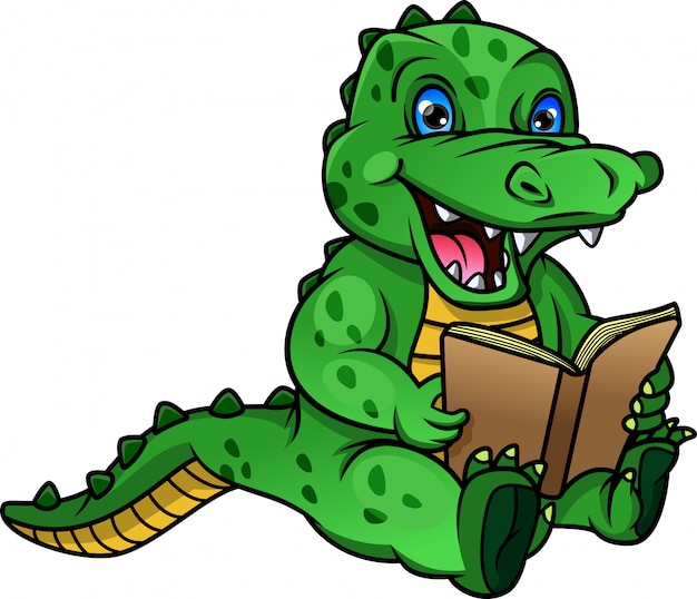 Cute Crocodile Cartoon Reading Book | Premium Vector