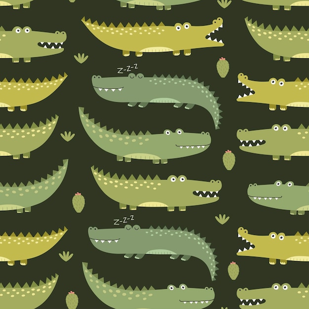 Premium Vector Cute Crocodiles Seamless Pattern