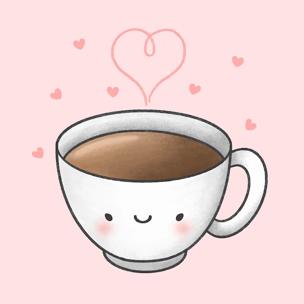 Premium Vector Cute Cup Of Coffee Cartoon Hand Drawn Style