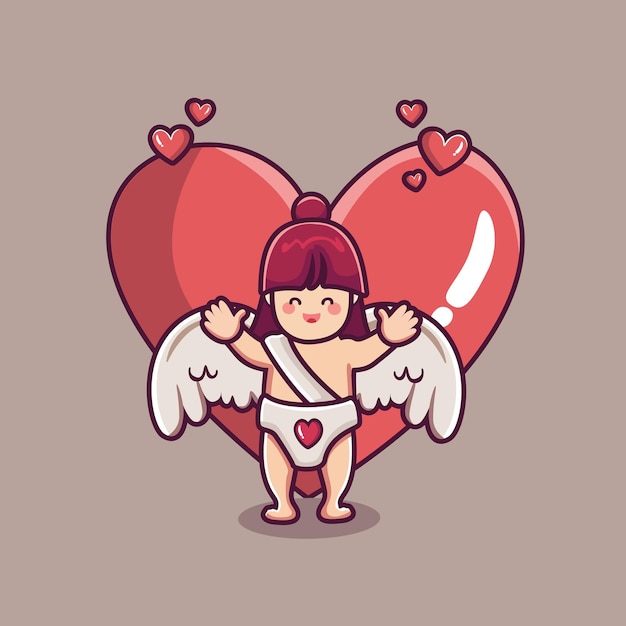 Premium Vector Cute Cupid Girl Character With Big Heart 6028