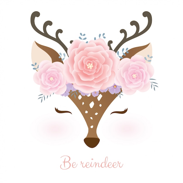 Download Cute deer head with flower crown. Vector | Premium Download