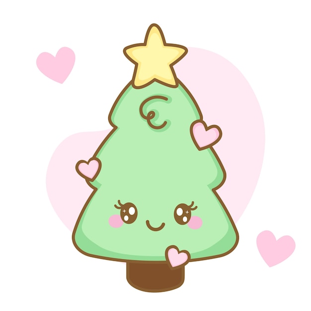 Premium Vector Cute design of happy kawaii christmas tree with hearts