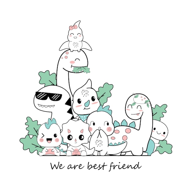 Cute dino cartoons that are be best friend Premium Vector