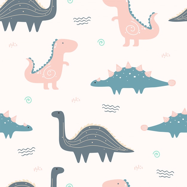 かわいい恐竜動物のシームレスなパターンの壁紙 プレミアムベクター