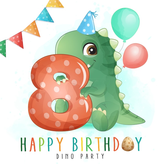番号のイラストがかわいい恐竜の誕生日パーティー プレミアムベクター