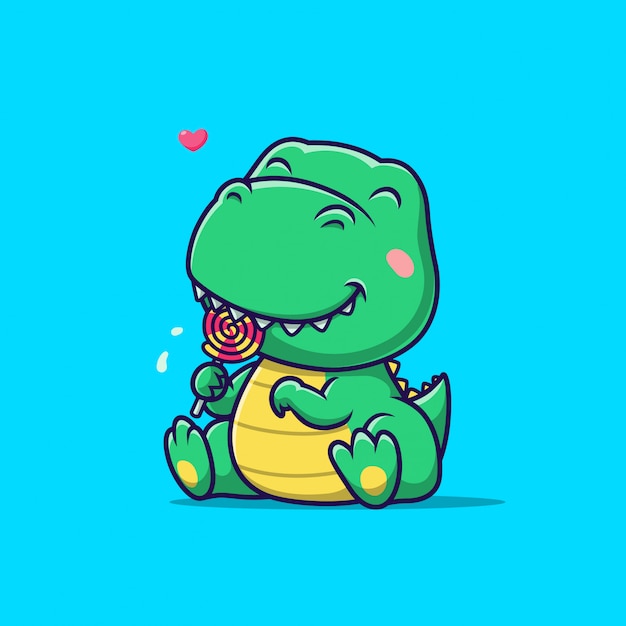 Download Premium Vector | Cute dinosaur eating lollipop illustration