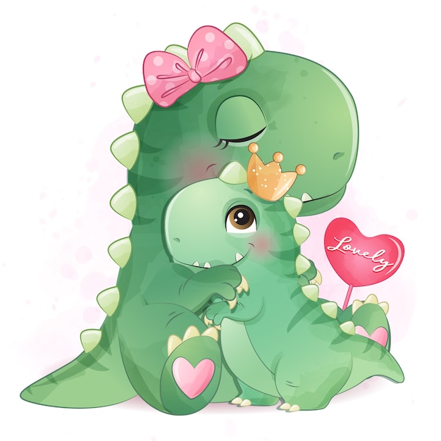 Premium Vector | Cute dinosaur mother and baby illustration