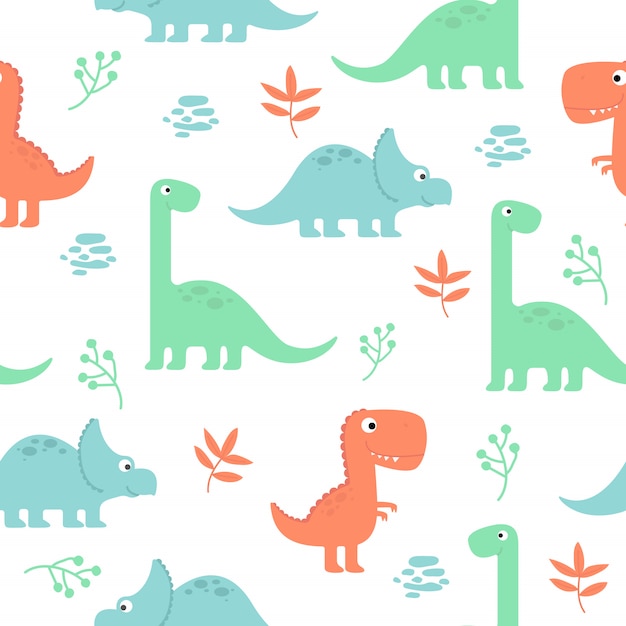 壁紙のためのかわいい恐竜シームレスパターン プレミアムベクター