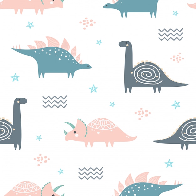 プレミアムベクター 壁紙のためのかわいい恐竜シームレスパターン