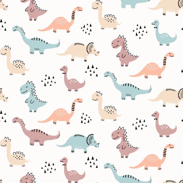 Cute dinosaur seamless pattern Premium Vector