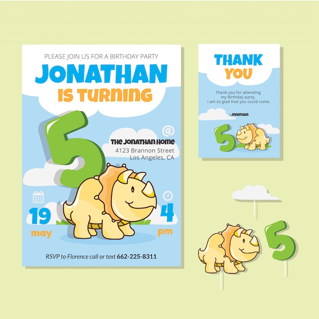 Download Cute dinosaur theme 5th birthday party invitation card ...