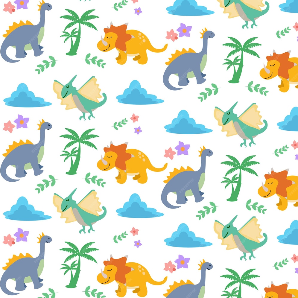 Premium Vector | Cute dinosaur vector seamless pattern wallpaper design