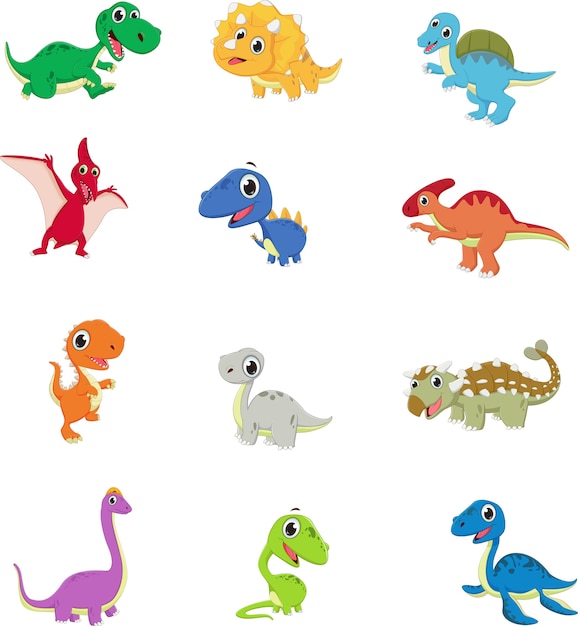 Download Cute dinosaurs cartoon collection set Vector | Premium ...