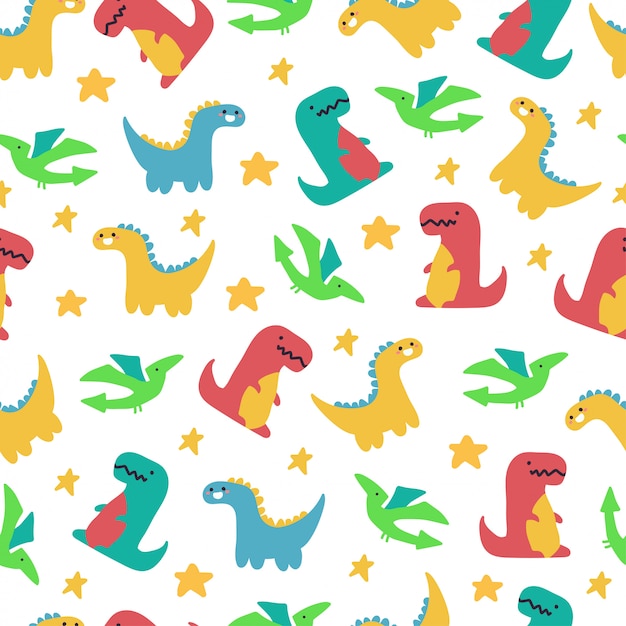 かわいい恐竜ベクターの壁紙のためのシームレスなパターン プレミアムベクター