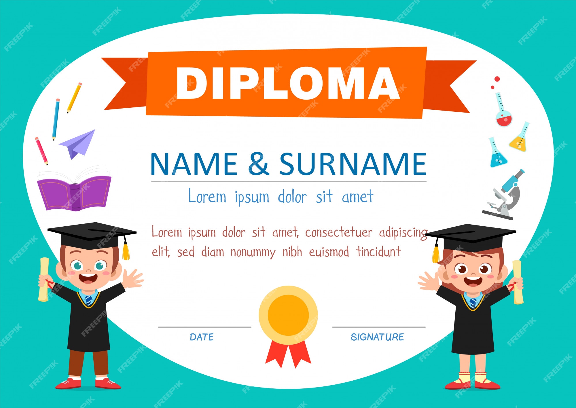 Premium Vector | Cute diploma certificate template for school student