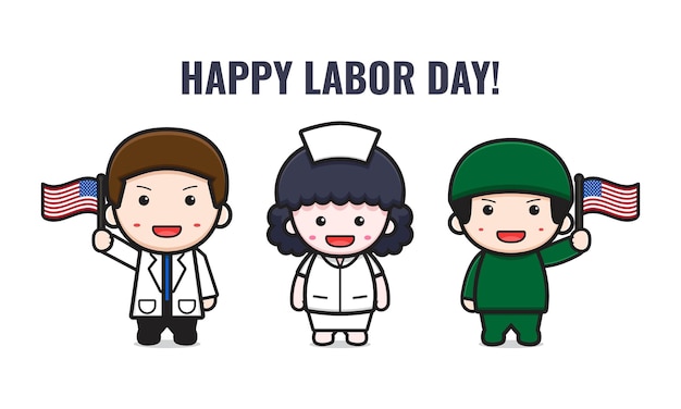 Premium Vector | Cute doctor & nurse celebrate labor day cartoon ...