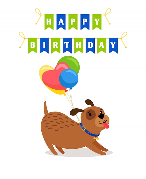 Download Cute dog and balloons happy birthday greeting card ...