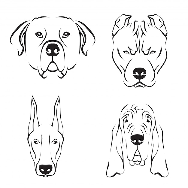 Cute dog breed line art logo set Premium Vector